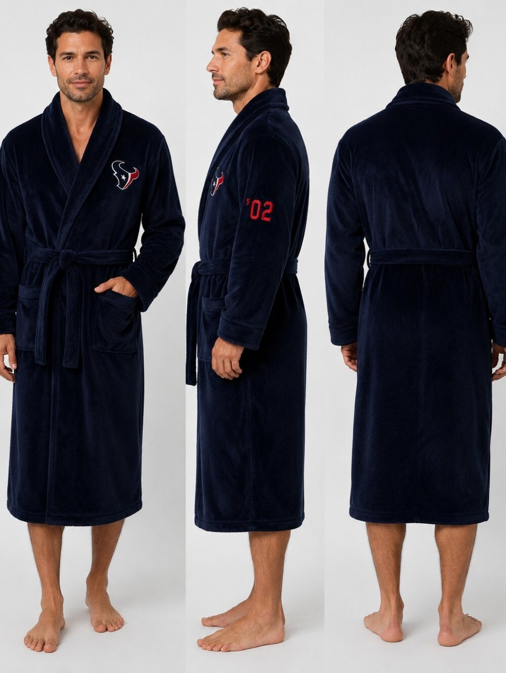 🫛Northwest Houston Texans Plush Bath Robe – Navy Blue – Size L/XL